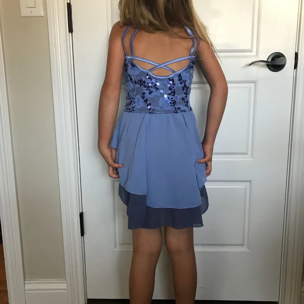 Weissman Dance Costume Girls Size IC (6X/7) Sequined with Half‎ Skirt Periwinkle